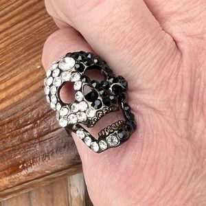 Sugar Skull Black/White Gem 2-Sided Ring! NEW!